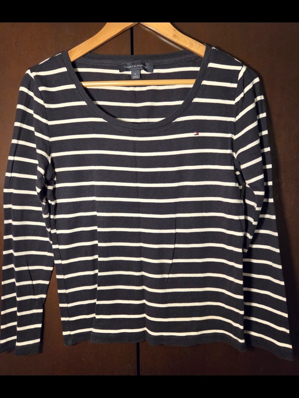 Tommy Hilfiger Navy & White Striped Long-Sleeve Top Women Size Medium